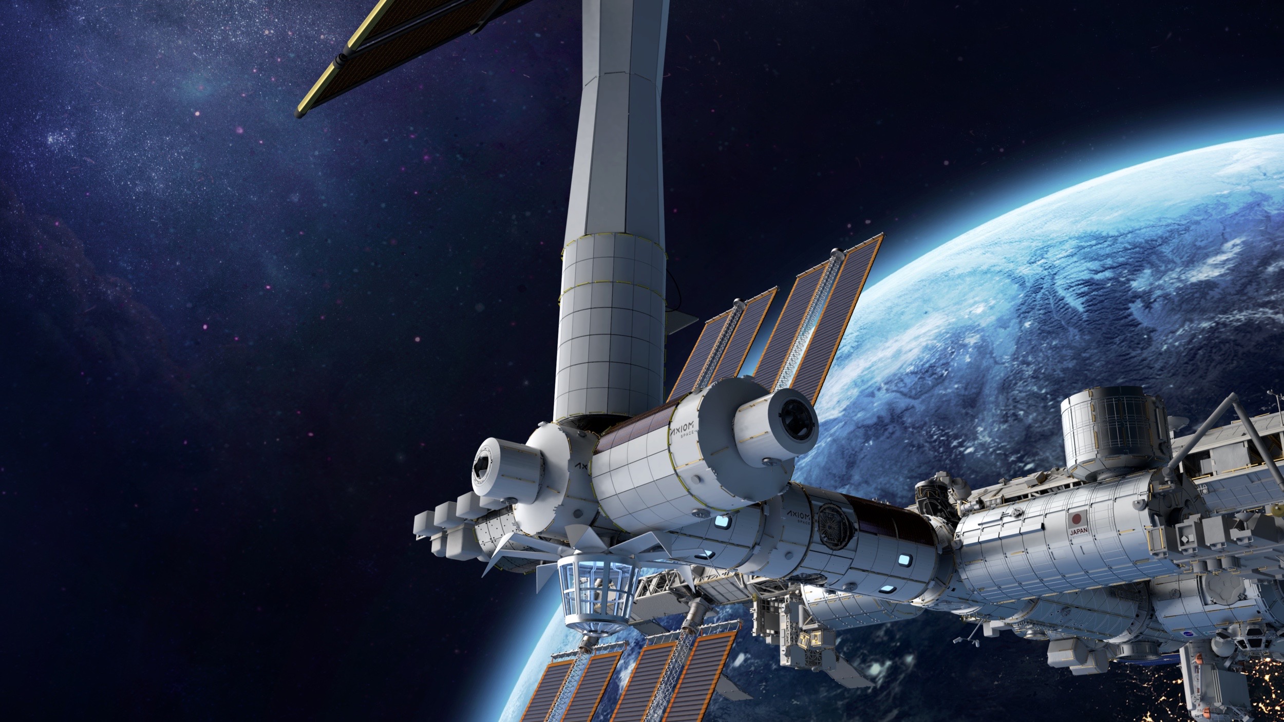 Artystyczna ilustracja przedstawiająca stację kosmiczną, którą firma Axiom Space z siedzibą w Houston planuje zbudować na orbicie okołoziemskiej.