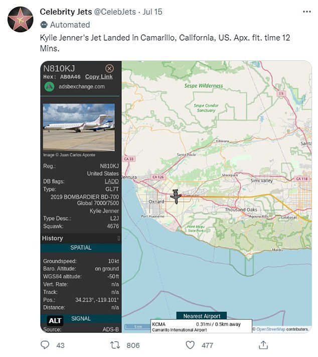 Podróże: konto Celebrity Jets na Twitterze udostępniło swoje plany podróży, pokazując kilka krótkich podróży, w tym te zgłoszone przez 12 i 17 minut