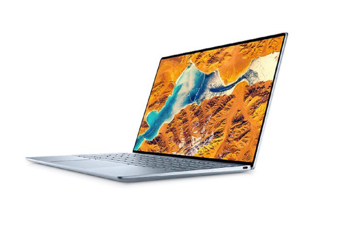 Widok z boku laptopa Dell XPS 13 na białym tle.